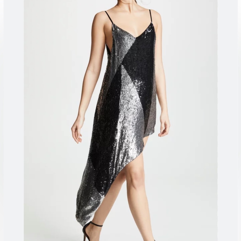 Retrofête Stella Asymmetric Two-tone Sequined Chiffon Slip Dress